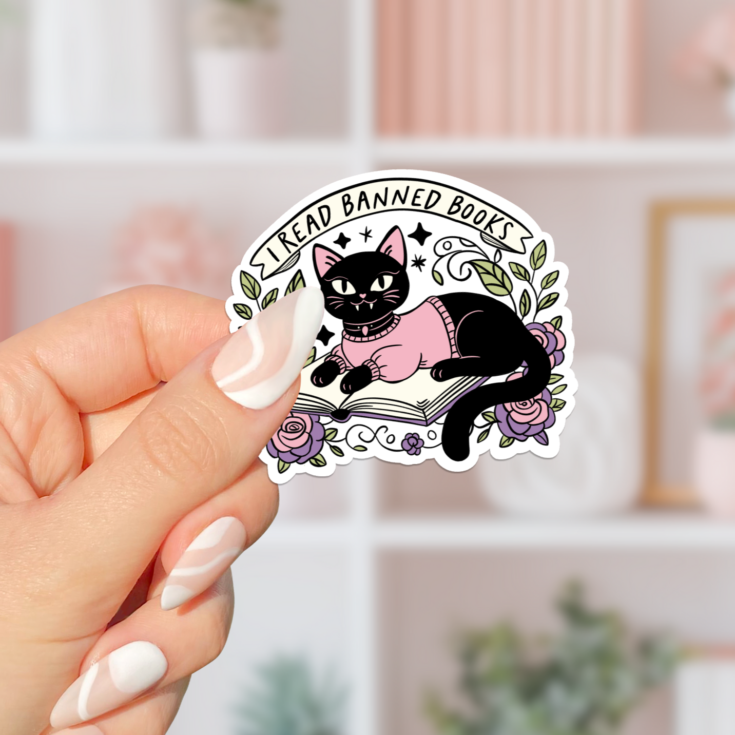 Banned Books Cat Sticker