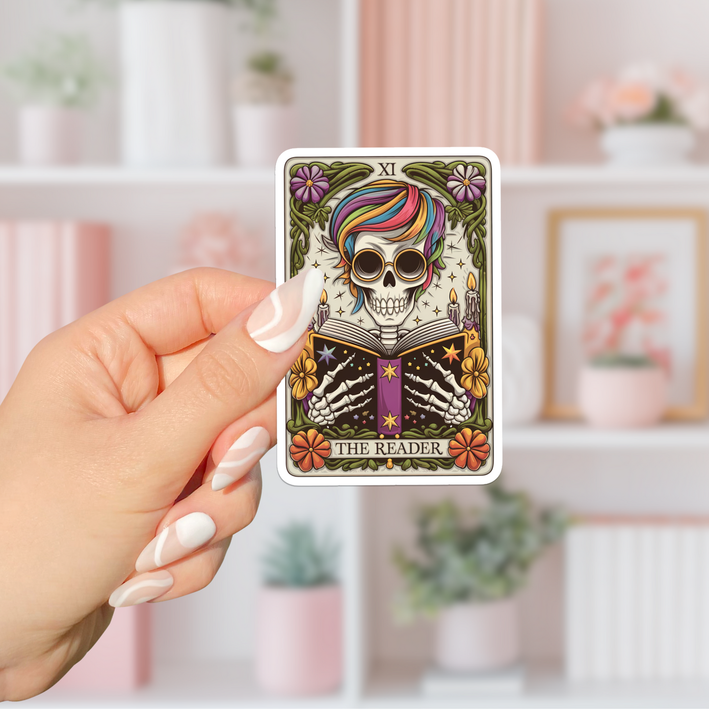 The Reader Skeleton Tarot Sticker